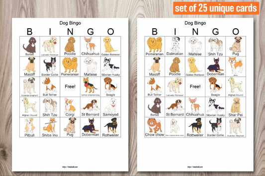 25 Printable Dog Bingo Boards - Puppy Dog Birthday Party Bingo