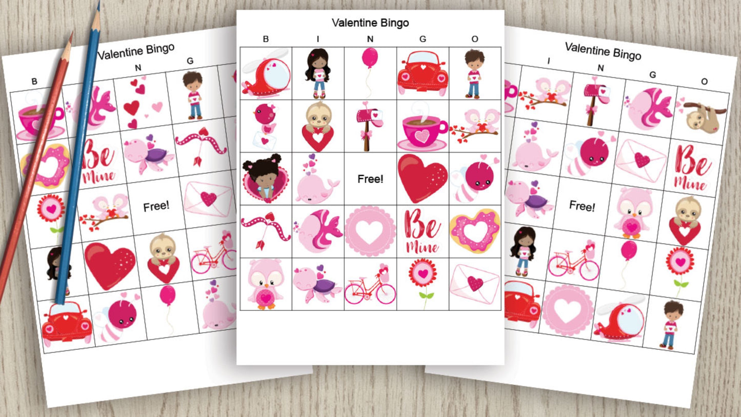 Valentine's Day Bingo Cards - 25 unique picture bingo cards