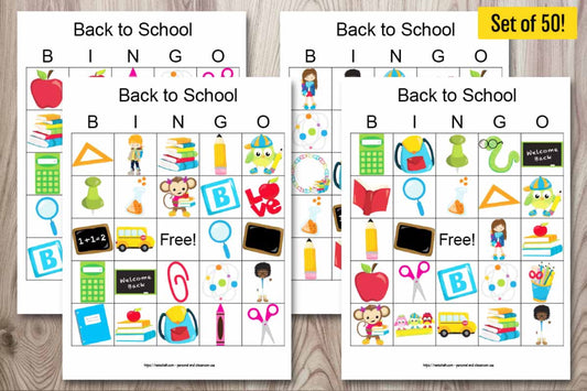 50 Back to School Bingo Cards for a large group