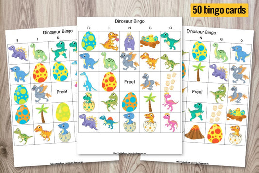 Dinosaur Bingo for Large Group (50 Cards)