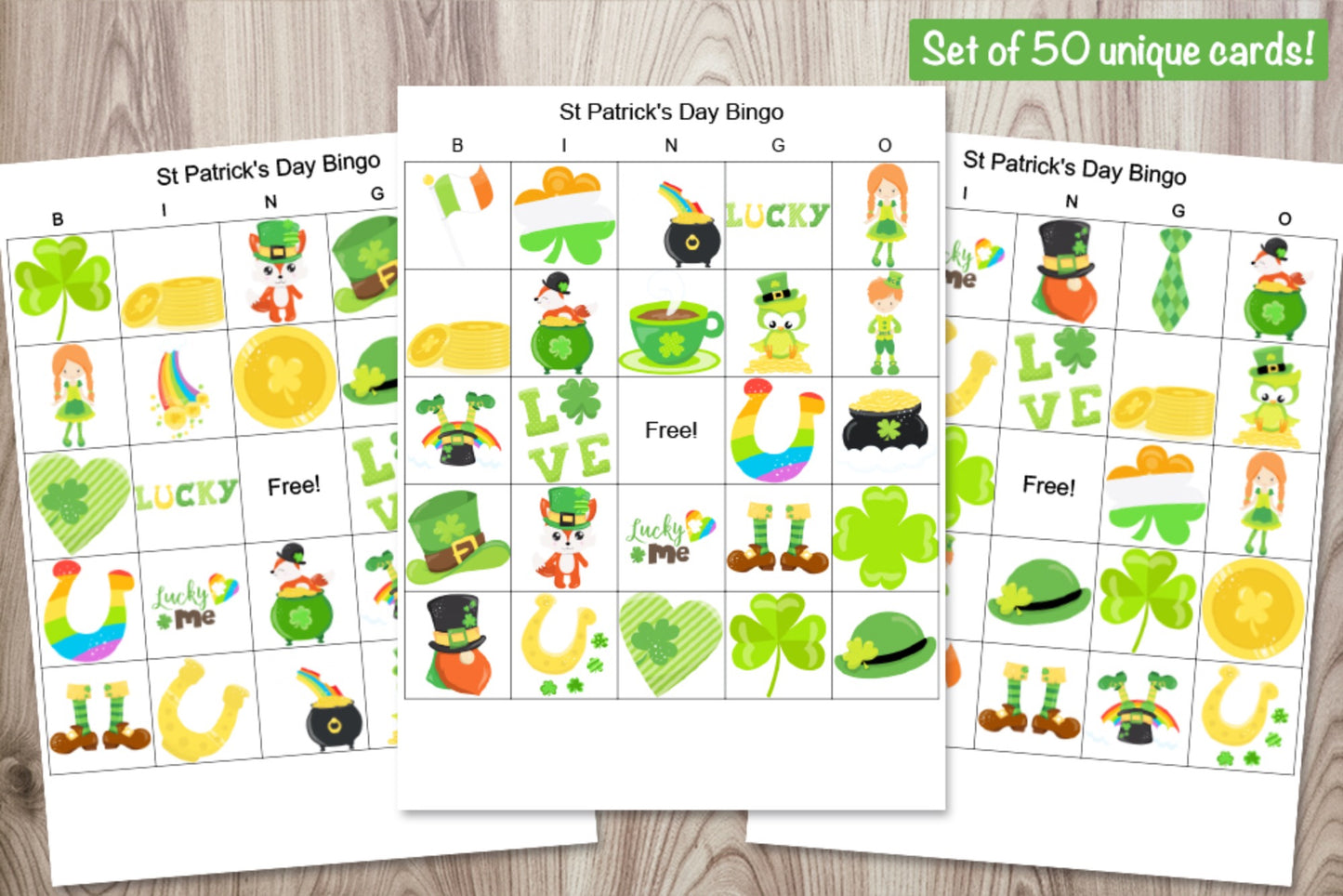 50 Patrick's Day Picture Bingo Cards