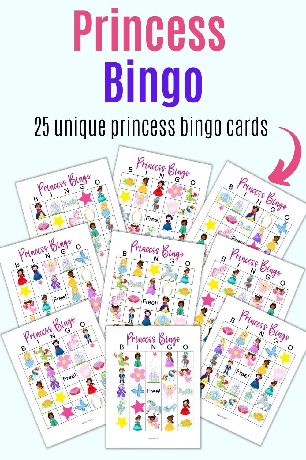 Tet "princess bingo  - 25 unique princess bingo cards"