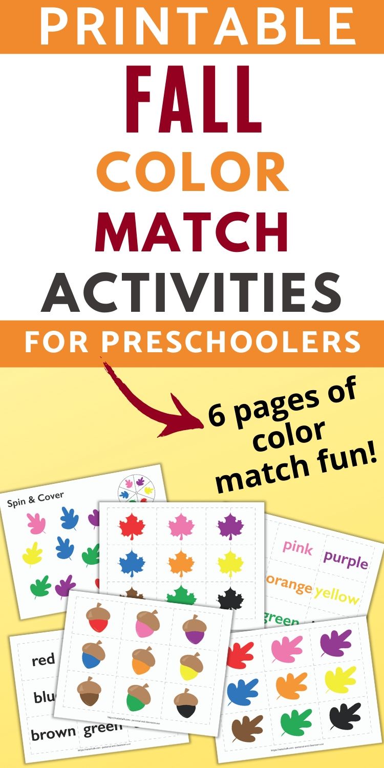 Fall Color Matching Games - Leaf, Acorn, and Sight Word Color Matching Preschool Pack