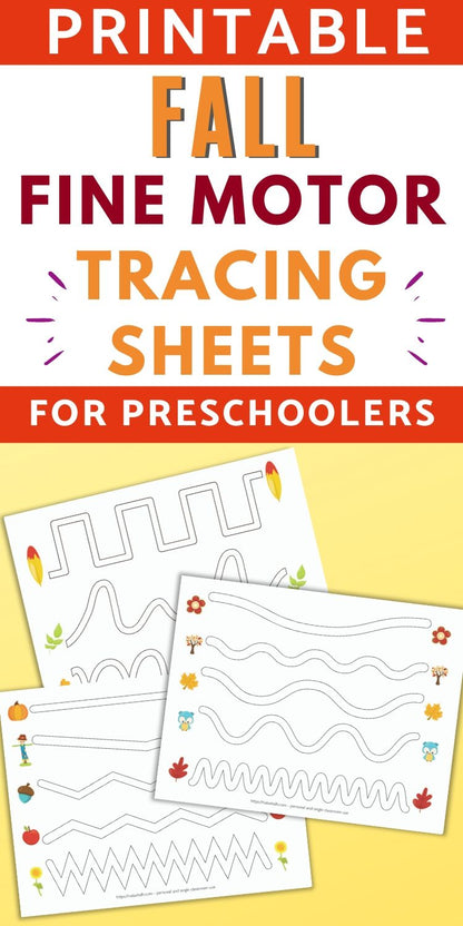Fall Fine Motor Tracing Sheets - Trace in the Path Worksheet for Preschool