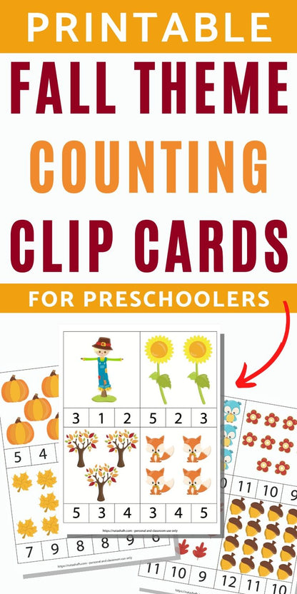 Fall Theme Counting Clip Cards for Preschool
