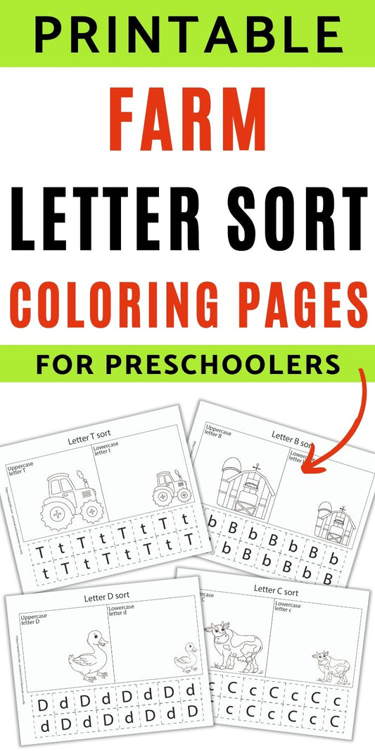 Farm Themed Letter Sort Coloring Printables