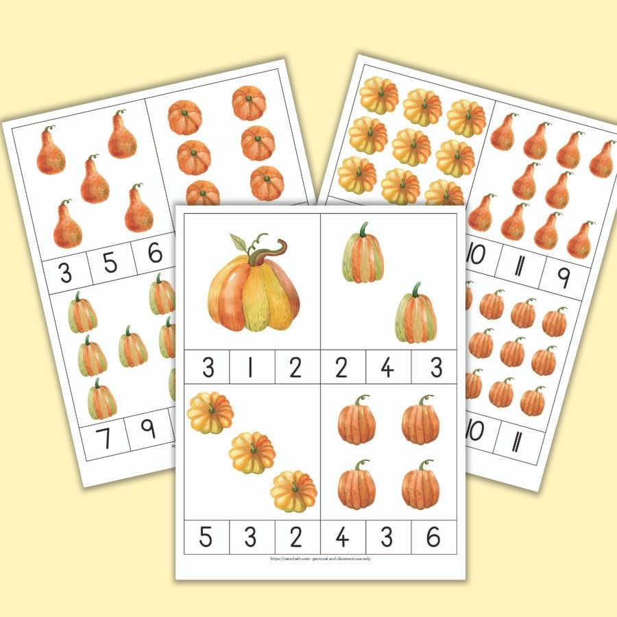 Pumpkin Theme Counting Clip Cards for Preschool
