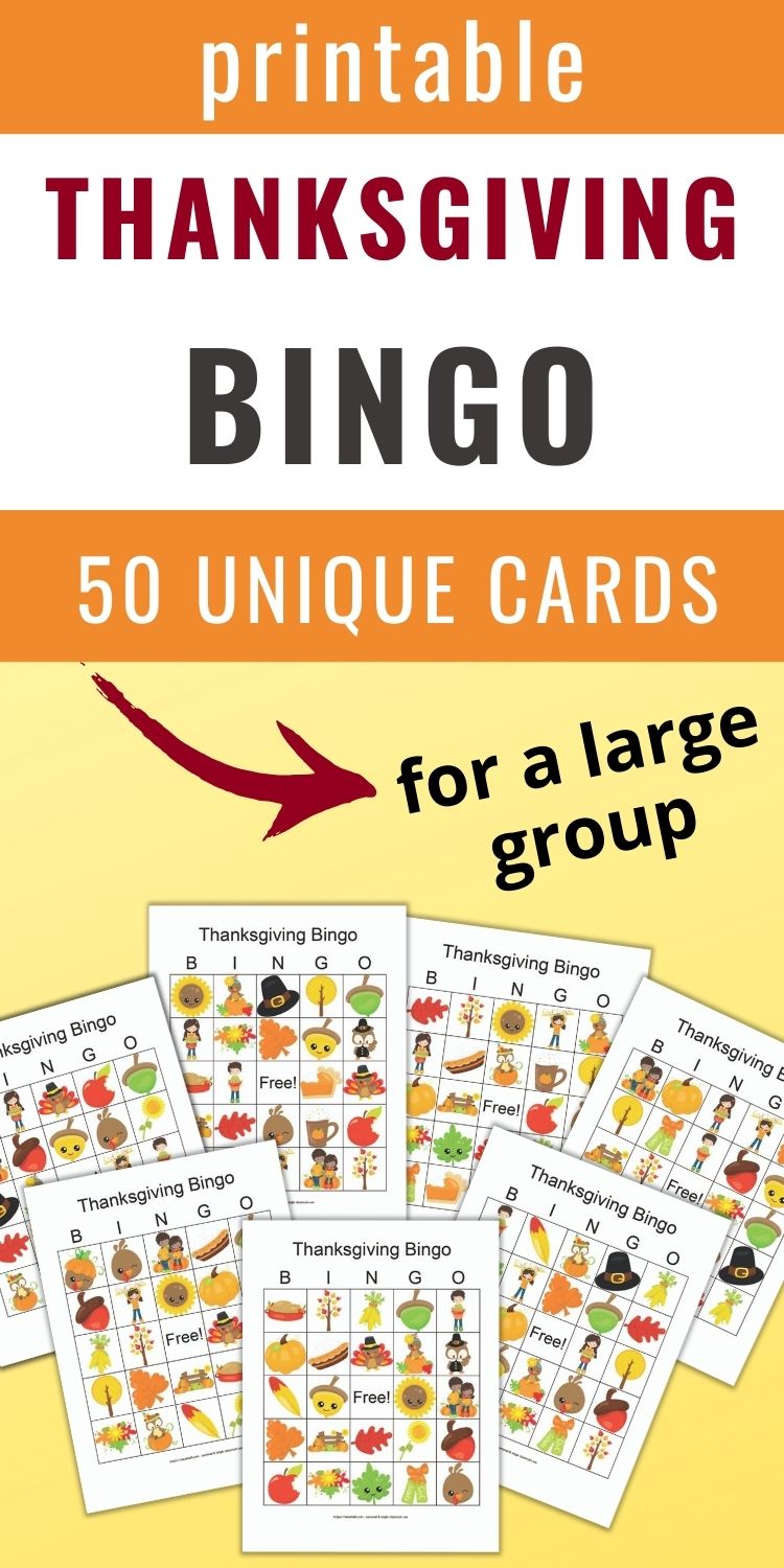 Thanksgiving Bingo Cards for a group - 50 Thanksgiving bingo cards