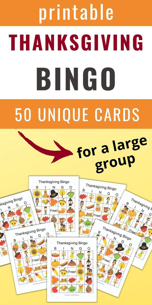 Thanksgiving Bingo Cards for a group - 50 Thanksgiving bingo cards
