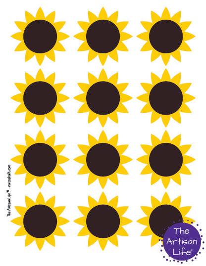 A page with 12 small color sunflowers with flowers only, no stem