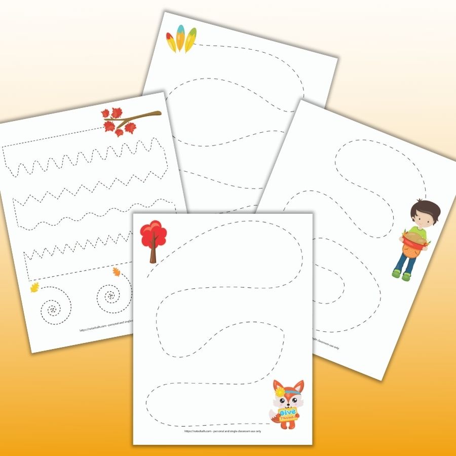 Thanksgiving Pre-Writing Practice & Tracing Worksheets for Preschoolers
