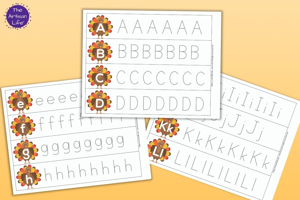 Turkey Alphabet Tracing Strips - Thanksgiving Letter Tracing Pages with  Uppercase and Lowercase Letters