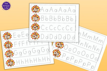 Turkey Alphabet Tracing Strips - Thanksgiving Letter Tracing Pages with  Uppercase and Lowercase Letters