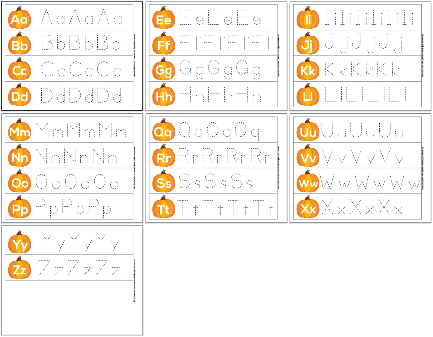 Pumpkin Alphabet Tracing Strips - Uppercase and Lowercase Letters