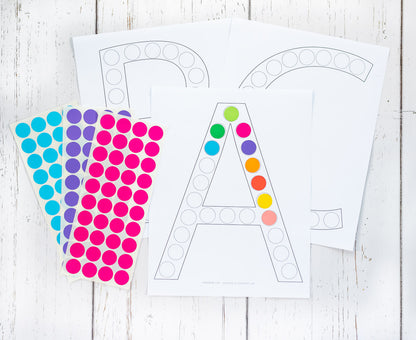 Uppercase letter a dot marker pages with circle stickers