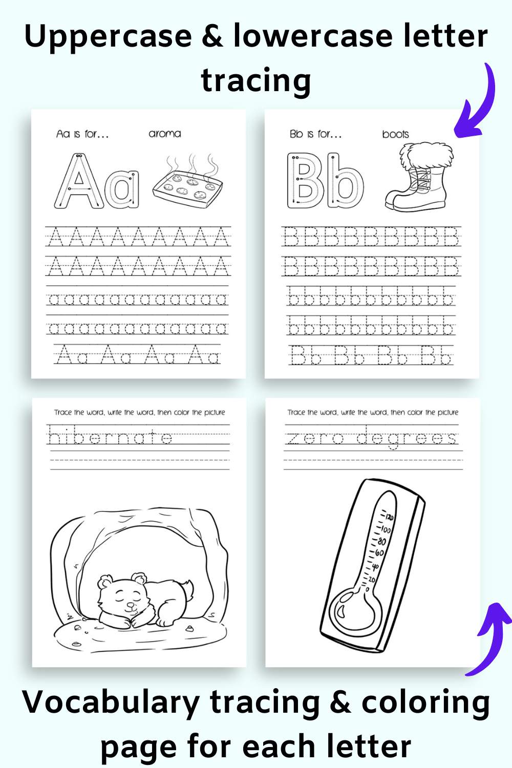 uppercase and lowercase letter tracing and coloring pages